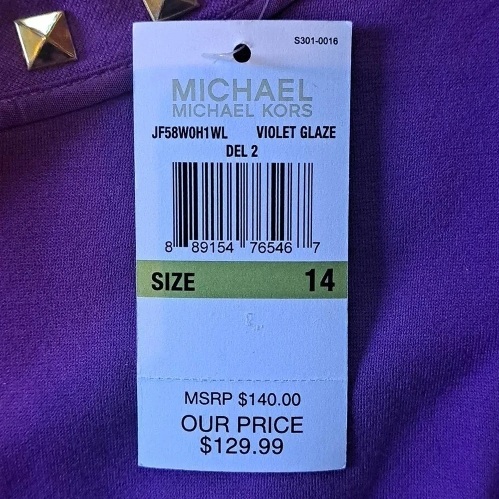 Michael Kors Purple dress gold studded neckline /zipper Size 14